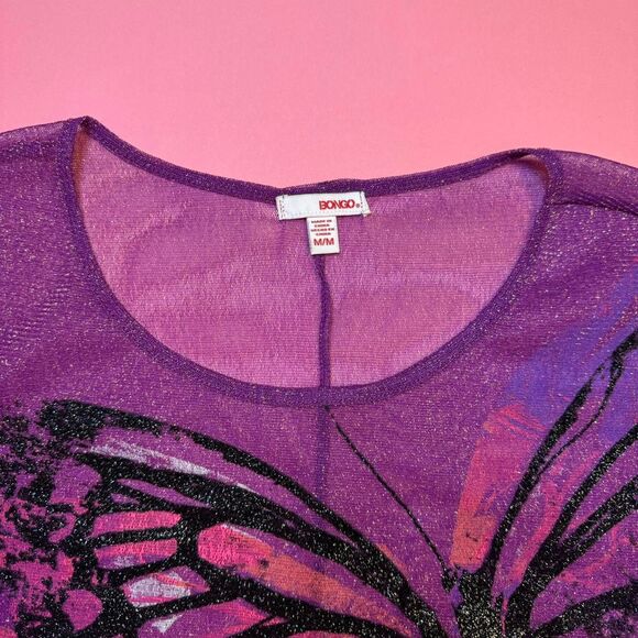 Y2K Bongo purple sheer mesh sparkle top with butterfly graphic🎀 - Picture 7 of 7